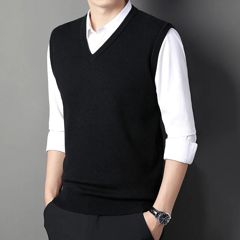 Men's Solid Color Sweater Vest Casual Fashion Warm Top for All Seasons Comfortable Breathable Layering Essential - Live Store 4U