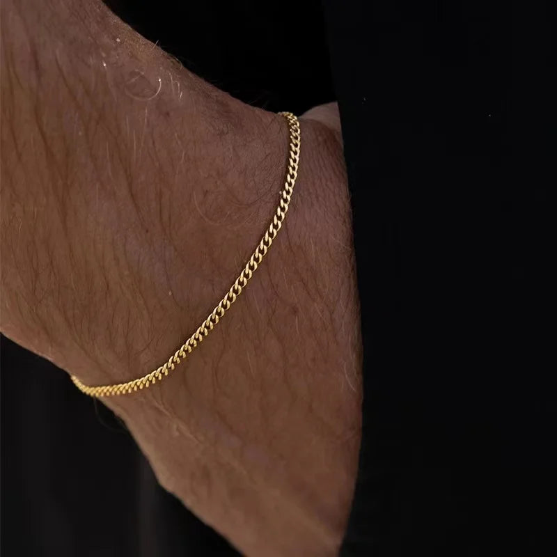 3mm Stainless Steel Cuban Chain Bracelet Men's Street Hip Hop Jewelry Accessories Adjustable Open Bracelet - Live Store 4U