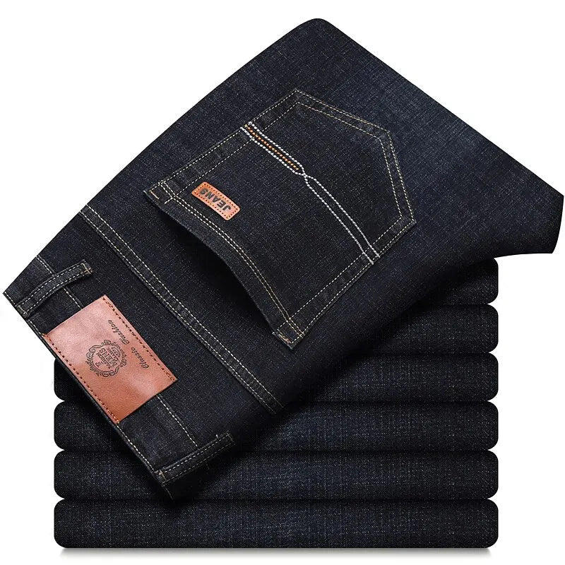 Men's Soft Straight Denim Pants 2025 Autumn Classic Business Black Biker Jeans Overalls Masculino Pantalone Hombre Mannen Homme