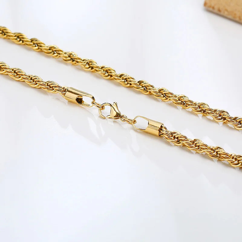 Vnox Dainty Gold Color Rope Chain Necklaces for Women Men,Chic Twisted Collar, Waterproof Stainless Steel Link 2/3/4/5mm Width - Live Store 4U