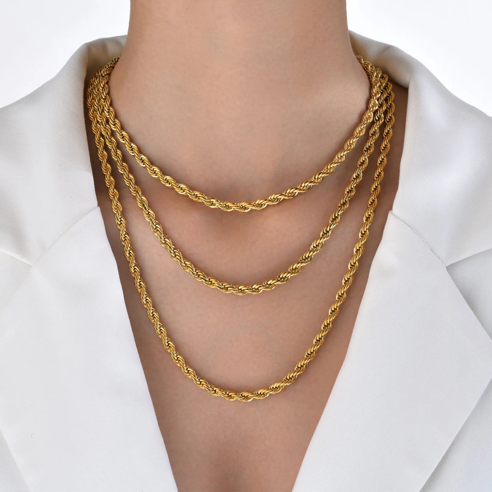 Vnox Dainty Gold Color Rope Chain Necklaces for Women Men,Chic Twisted Collar, Waterproof Stainless Steel Link 2/3/4/5mm Width - Live Store 4U