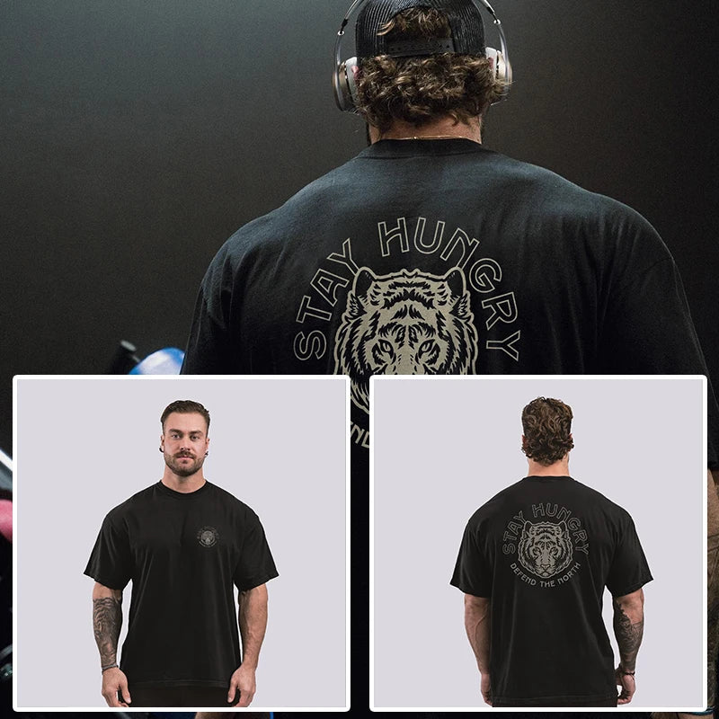 New Gym Fitness T-shirt Loose Oversized Cotton Men Short Sleeves Bodybuilding Sports Tees Summer Training Workout Jogging Tops - Live Store 4U