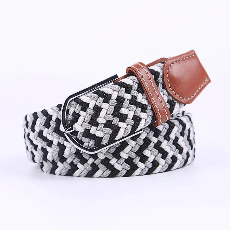107/120/130cm UNISEX Casual Knitted Pin Buckle Women Belt Woven Canvas Elastic Expandable Braided Stretch Jeans Belts for Men - Live Store 4U