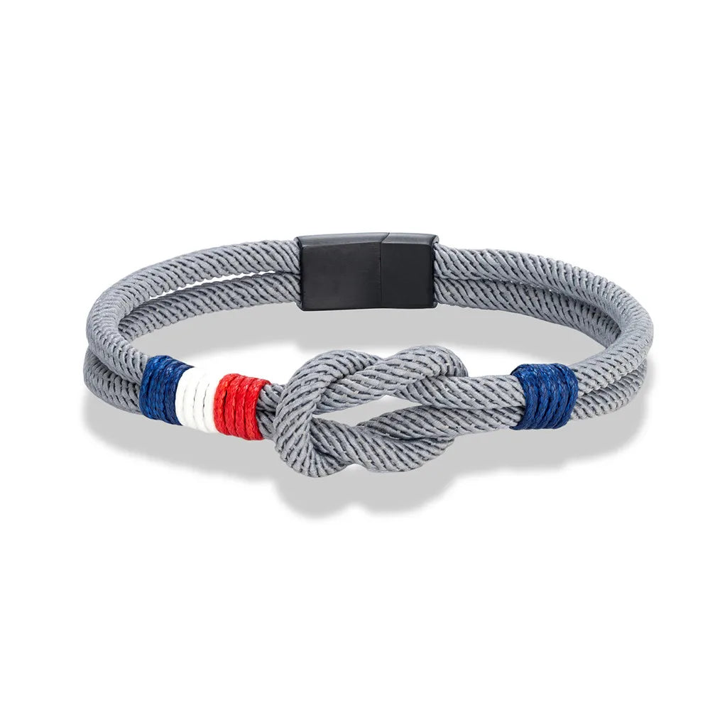 MKENDN Black Stainless Steel Square Knot Rope Bracelet Men Women Handmade Woven Double-Layer Design France Flag Couple Jewelry - Live Store 4U