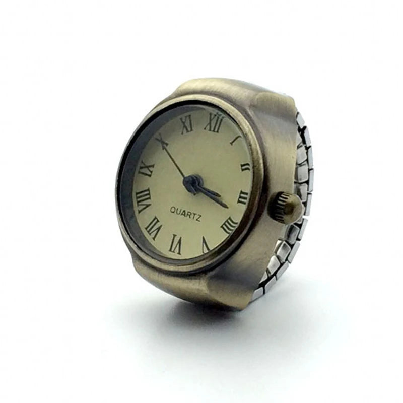 Vintage Punk Finger Watch Mini Elastic Strap Alloy Watches Couple Rings Jewelry Clock Retro Roman Quartz Watch Rings Women Men - Live Store 4U