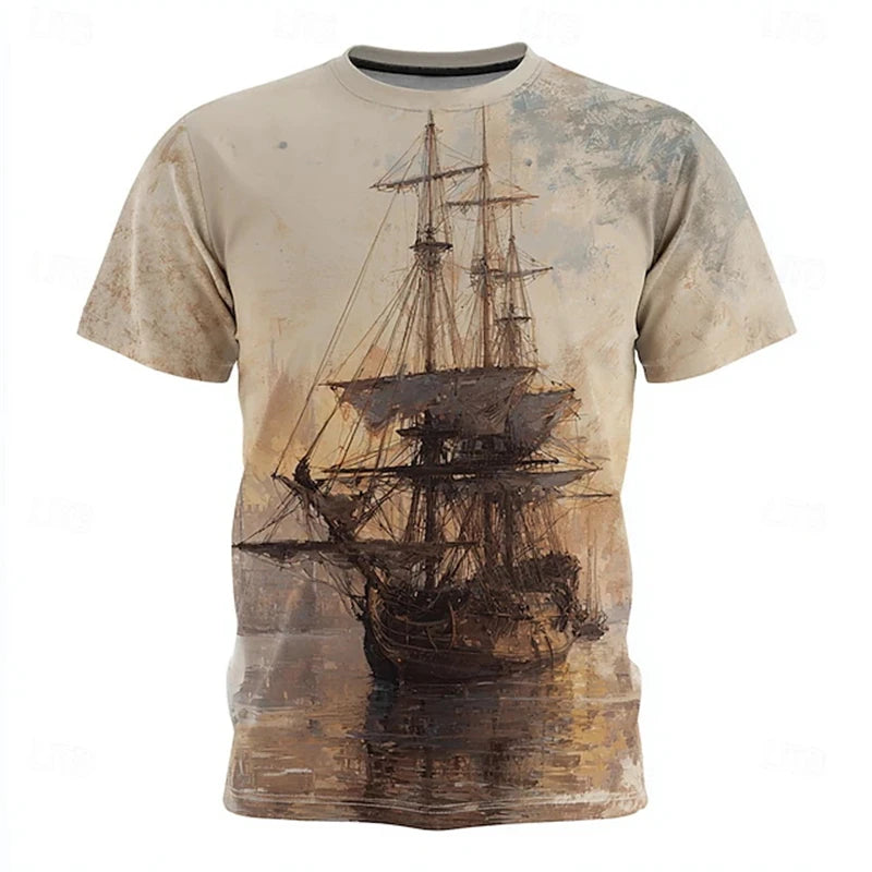 Vintage Men's T-Shirt 3d Printing Knights Templar Short-Sleeved T-Shirt Religious Street Wear Casual Sailing Men's Summer Tees