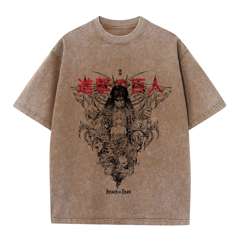 Men Washed Anime Attack On Titan T-Shirt Hip Hop Streetwear Graphic Print Oversize Tshirt Short Sleeve Cotton Loose Vintage Tops - Live Store 4U