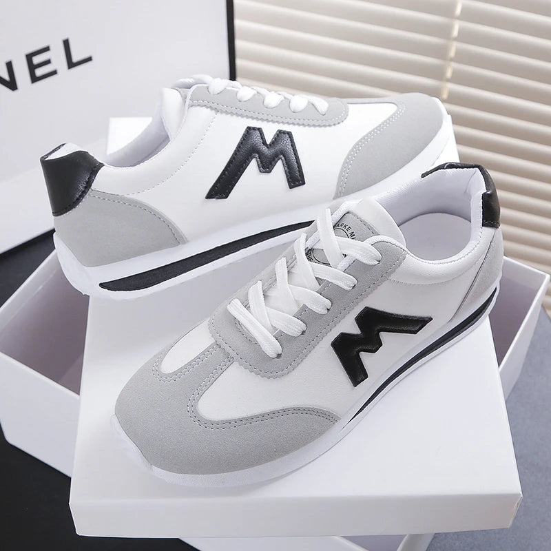 New 2024 Women Casual Walking Shoes Summer Flat Lace Up Leather High Quality Sneakers Fashion Flat-Bottomed Female Gump Sneakers
