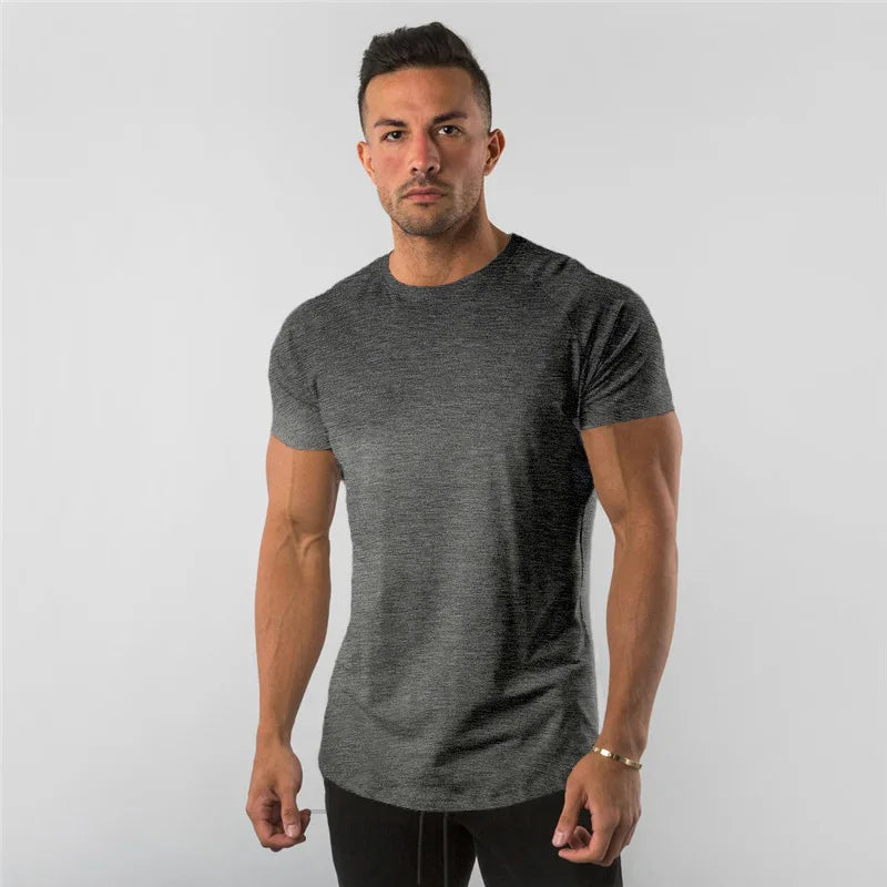 T Shirt Men Casual Short Sleeve Muscle Joggers Bodybuilding Tshirt Male Gym Fitness Tops Tee Streetwear Slim Fit Summer T-shirt - Live Store 4U