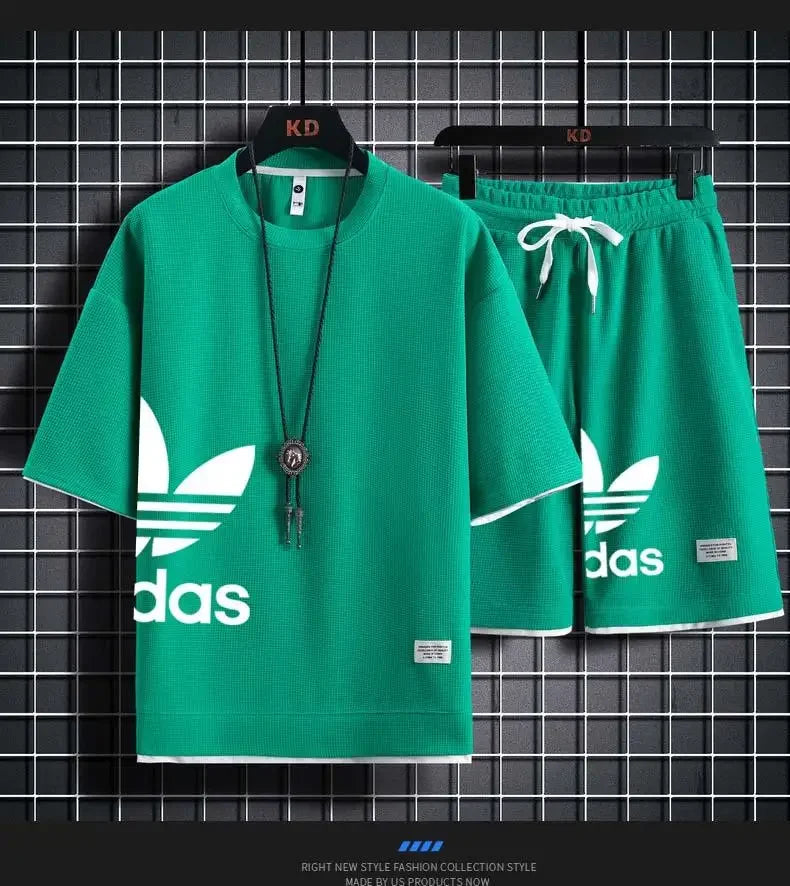 Summer 2025 New Men's pullover sportswear Set, fashionable basketball men's casual short-sleeved T-shirt + shorts two-piece set - Live Store 4U