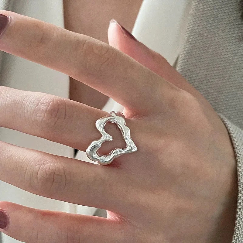 925 Sterling Silver Rings for Women Men Couple Minimalist Handmade Simple Heart Ring Party Jewelry Gift Prevent Allergy - Live Store 4U