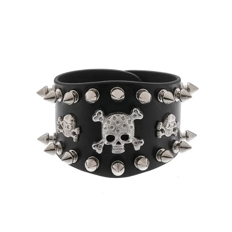 Hip Hop Rock PU Leather Bracelet Men and Women Punk Spikes Rivets Skull Heart Cross Creative Party Bracelet Jewelry Accessories - Live Store 4U