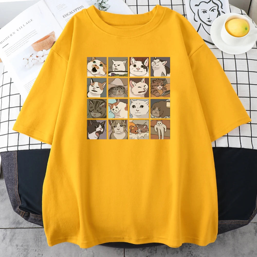 Meme Cats Puzzle Creativity Printed Men T-Shirts Beach Breathable Funny Clothing Oversize Casual Cotton Tops Mans Short Sleeve - Live Store 4U
