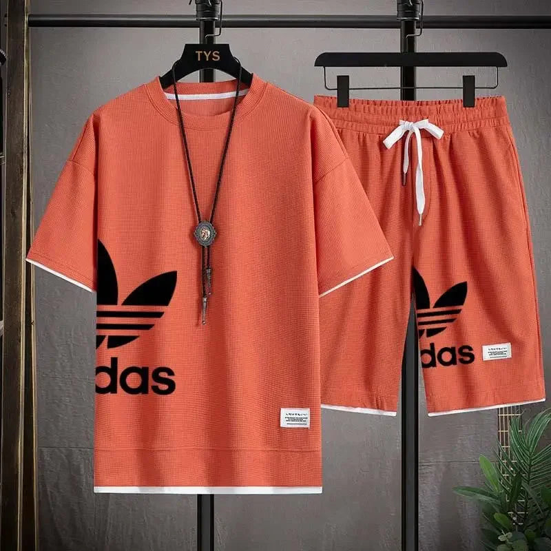 Summer 2025 New Men's pullover sportswear Set, fashionable basketball men's casual short-sleeved T-shirt + shorts two-piece set - Live Store 4U