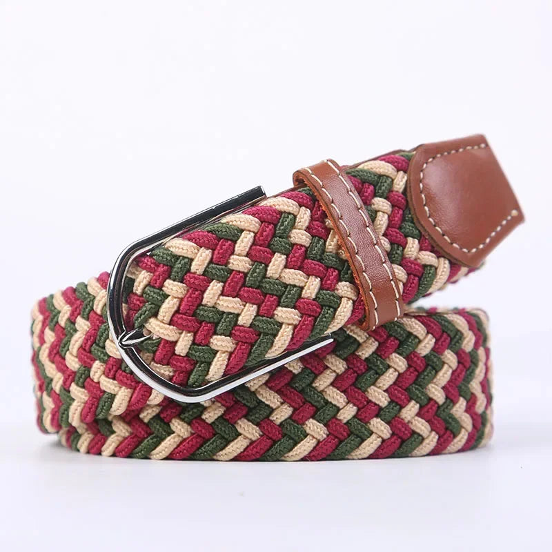 107/120/130cm UNISEX Casual Knitted Pin Buckle Women Belt Woven Canvas Elastic Expandable Braided Stretch Jeans Belts for Men - Live Store 4U