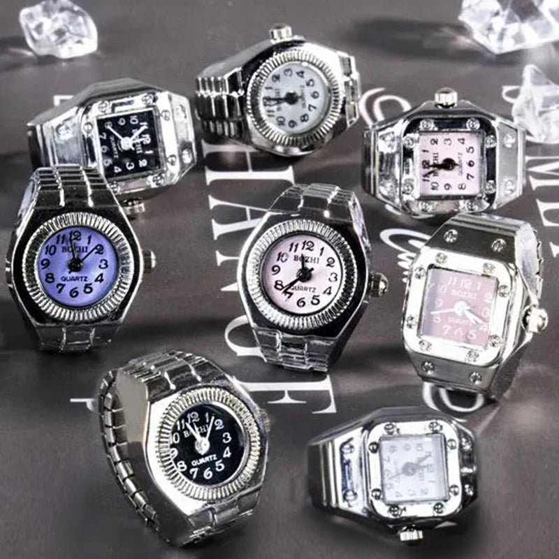 Vintage Punk Finger Watch Mini Elastic Strap Alloy Watches Couple Rings Jewelry Clock Retro Roman Quartz Watch Rings Women Men - Live Store 4U