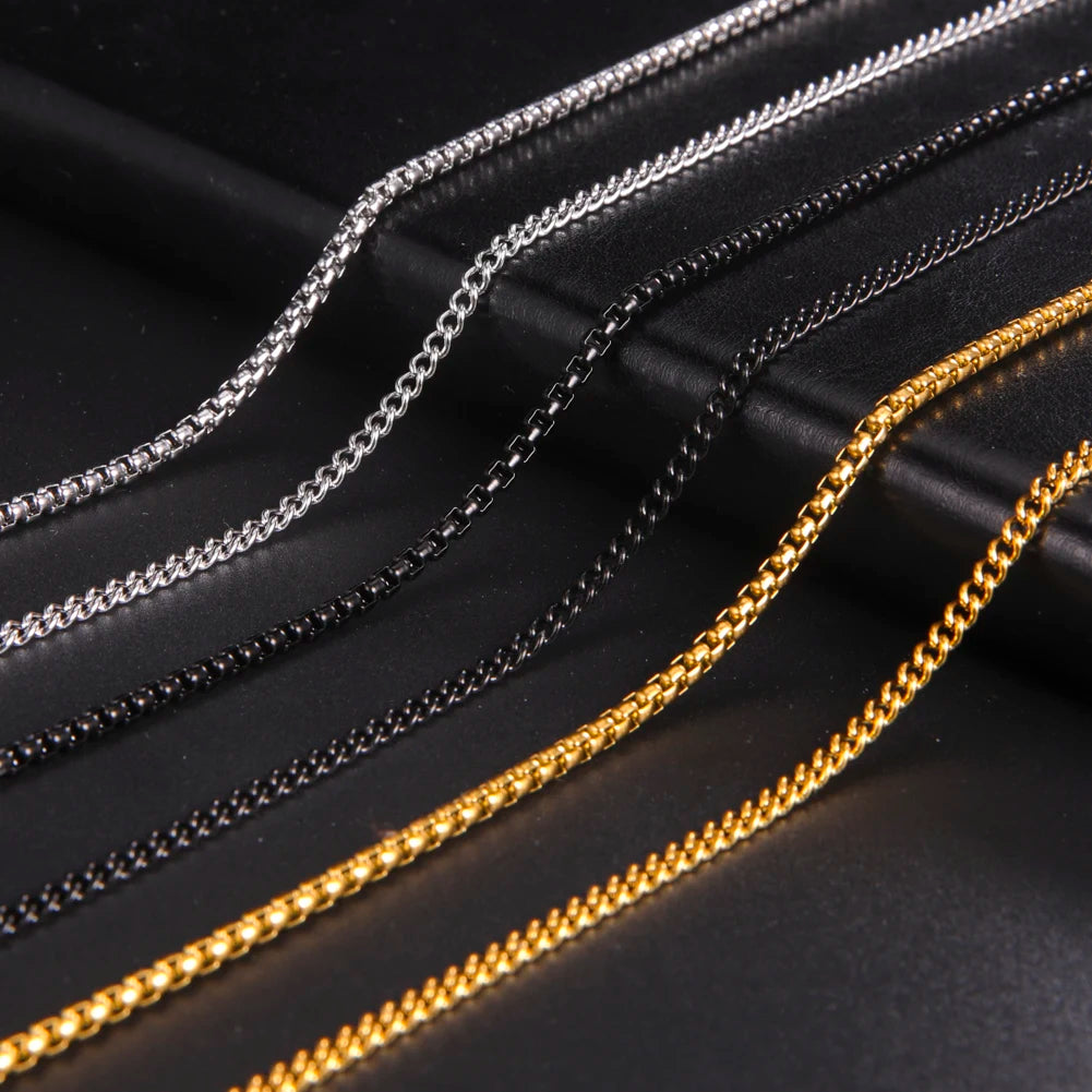 Skyrim Fashion 60cm Long Box Chain Necklace Men Stainless Steel Black Gold Color Link Chains Basic Punk Jewelry Wholesale - Live Store 4U