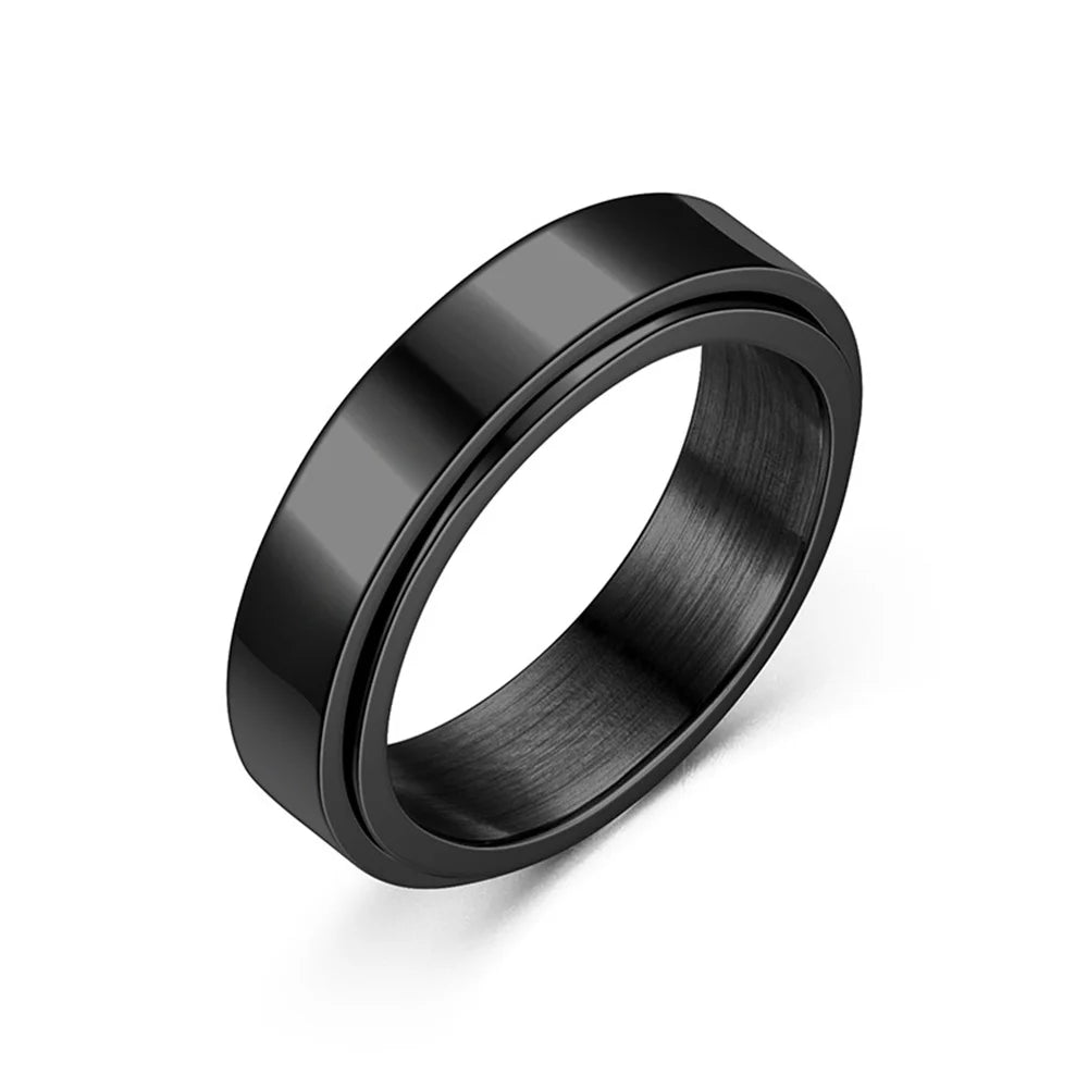 Anxiety Fidget Spinner Rings Black Silver Color Stainless Steel Spinning Rotating Mood Ring for Men Women Anti Stress Jewelry - Live Store 4U