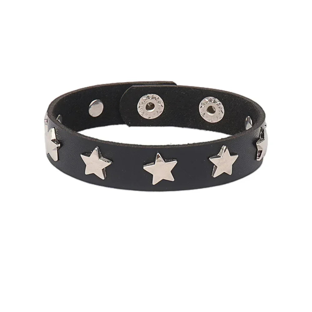 Punk Hip Hop Rock PU Leather Bracelet Unisex Trendy Chain Skull Pentagram Rivet Bracelet Party Jewelry Accessories - Live Store 4U