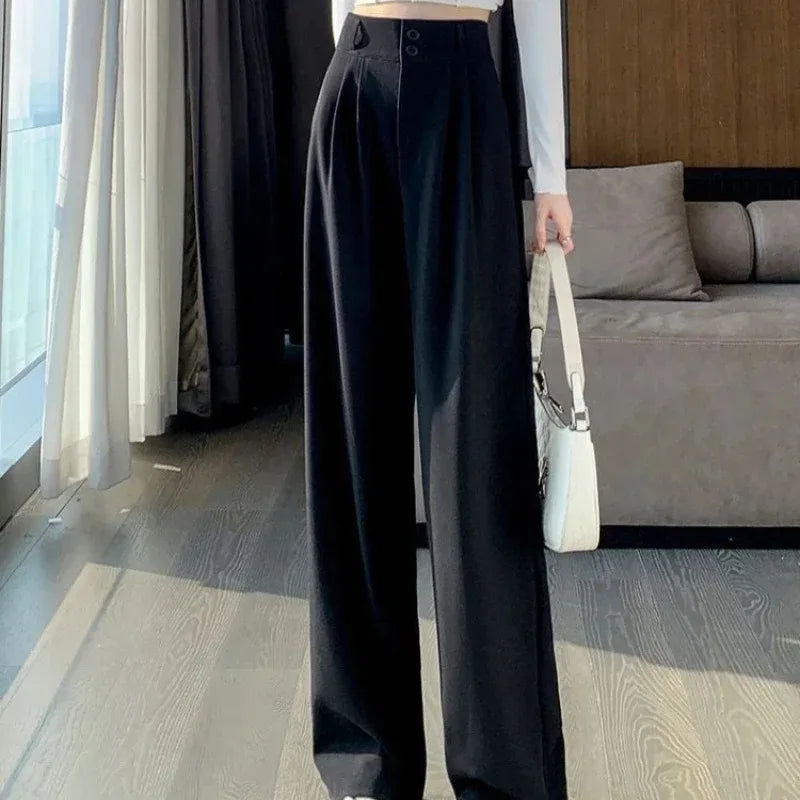Elegant Wide Leg Pants Women Korean Style High Waist Black Baggy Pants Office Ladies Fashion Loose Suit Trousers Streetwear - Live Store 4U