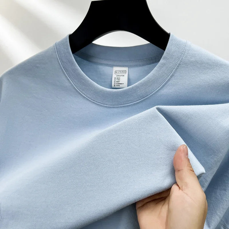 100% pure cotton summer high-end brand men's short sleeve round neck fashionable style half sleeved top breathable T-shirt - Live Store 4U