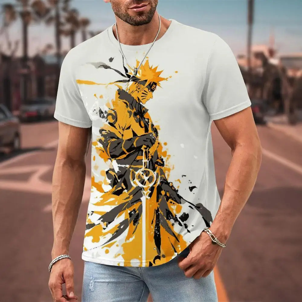 MINISO Naruto Men's T Shirt Japanese Anime 3D Prints Casual Short Sleeve Tees Street Oversized Clothing Fashion Cartoon T-Shirts - Live Store 4U
