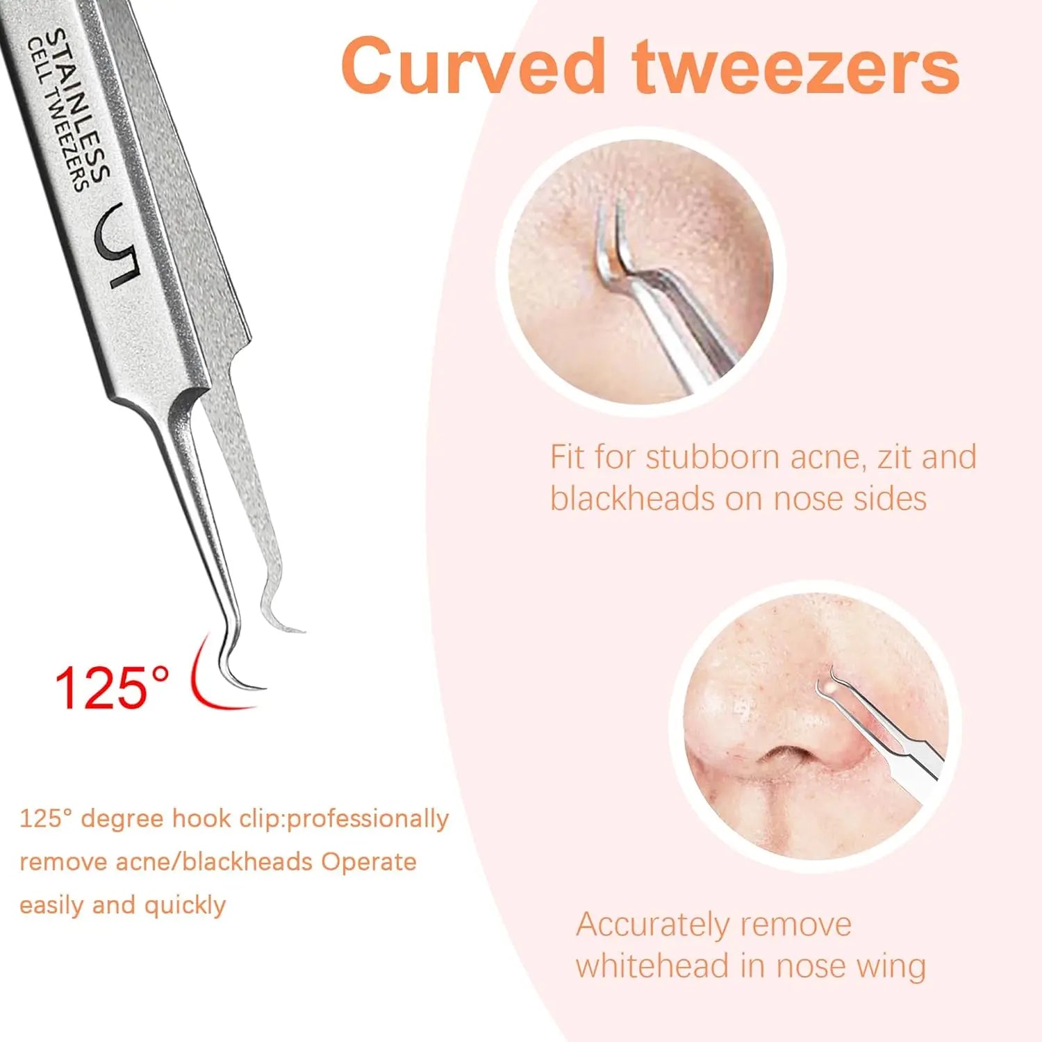 Professional Blackhead Tweezers,High Hard Stainless Steel Blackhead Remover,Precision Pimple Popper Tool Kit,Blackhead Extractor