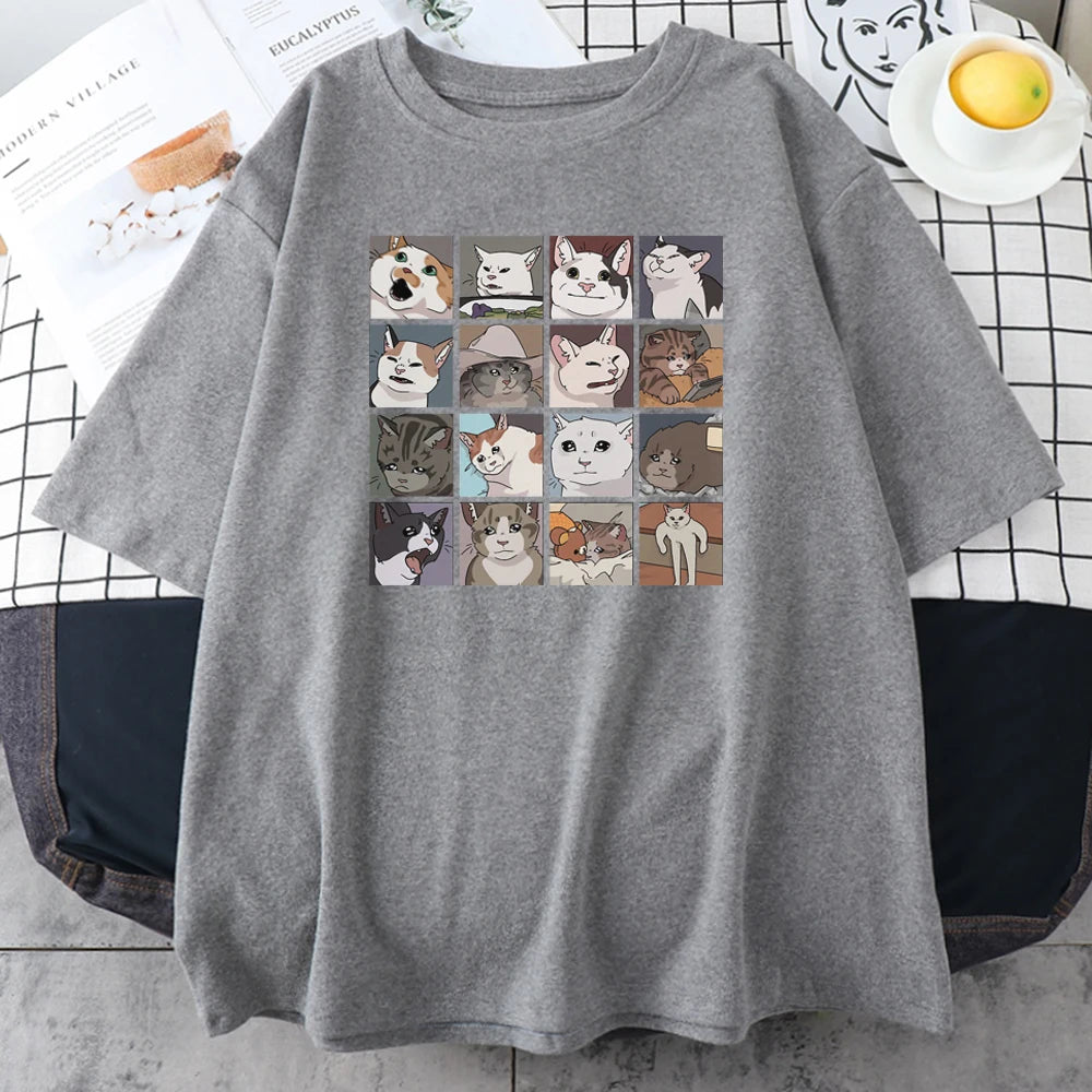 Meme Cats Puzzle Creativity Printed Men T-Shirts Beach Breathable Funny Clothing Oversize Casual Cotton Tops Mans Short Sleeve - Live Store 4U