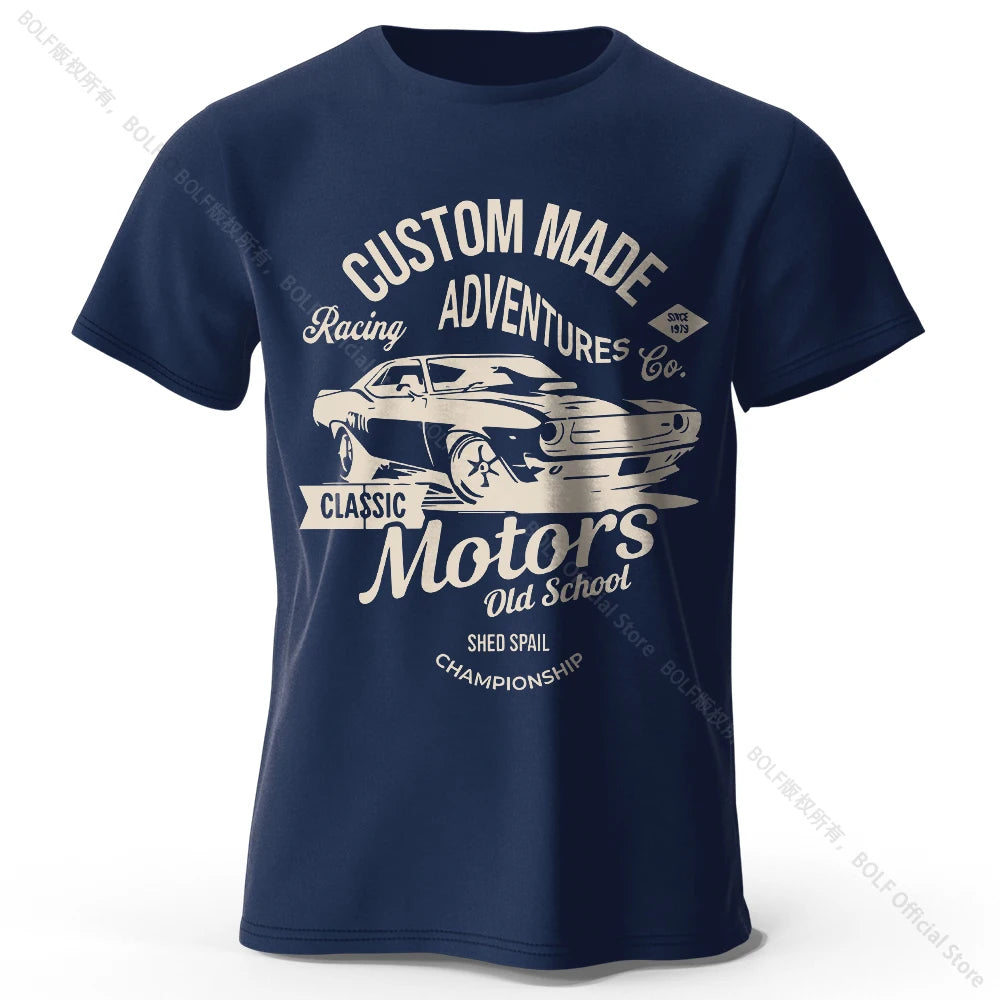 Men's Motors Printed T-Shirt 100% Cotton Oversized Vintage Old School Graphic Tees for Men Women Summer Tops - Live Store 4U