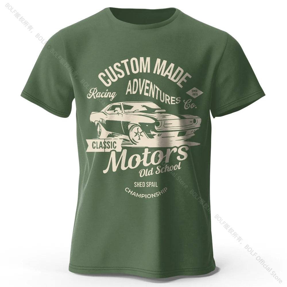 Men's Motors Printed T-Shirt 100% Cotton Oversized Vintage Old School Graphic Tees for Men Women Summer Tops - Live Store 4U