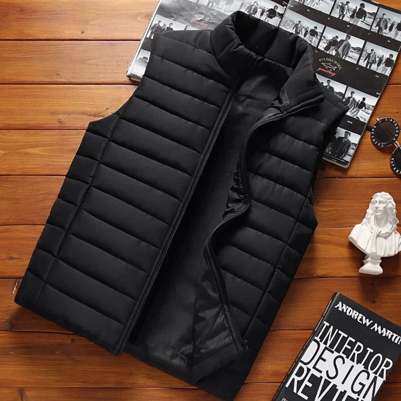 Aiwetin Men' Sleeveless Vest Jackets Winter Fashion Male Cotton-Padded Vest Coats Men Stand Collar Warm Waistcoats Clothing 5XL - Live Store 4U
