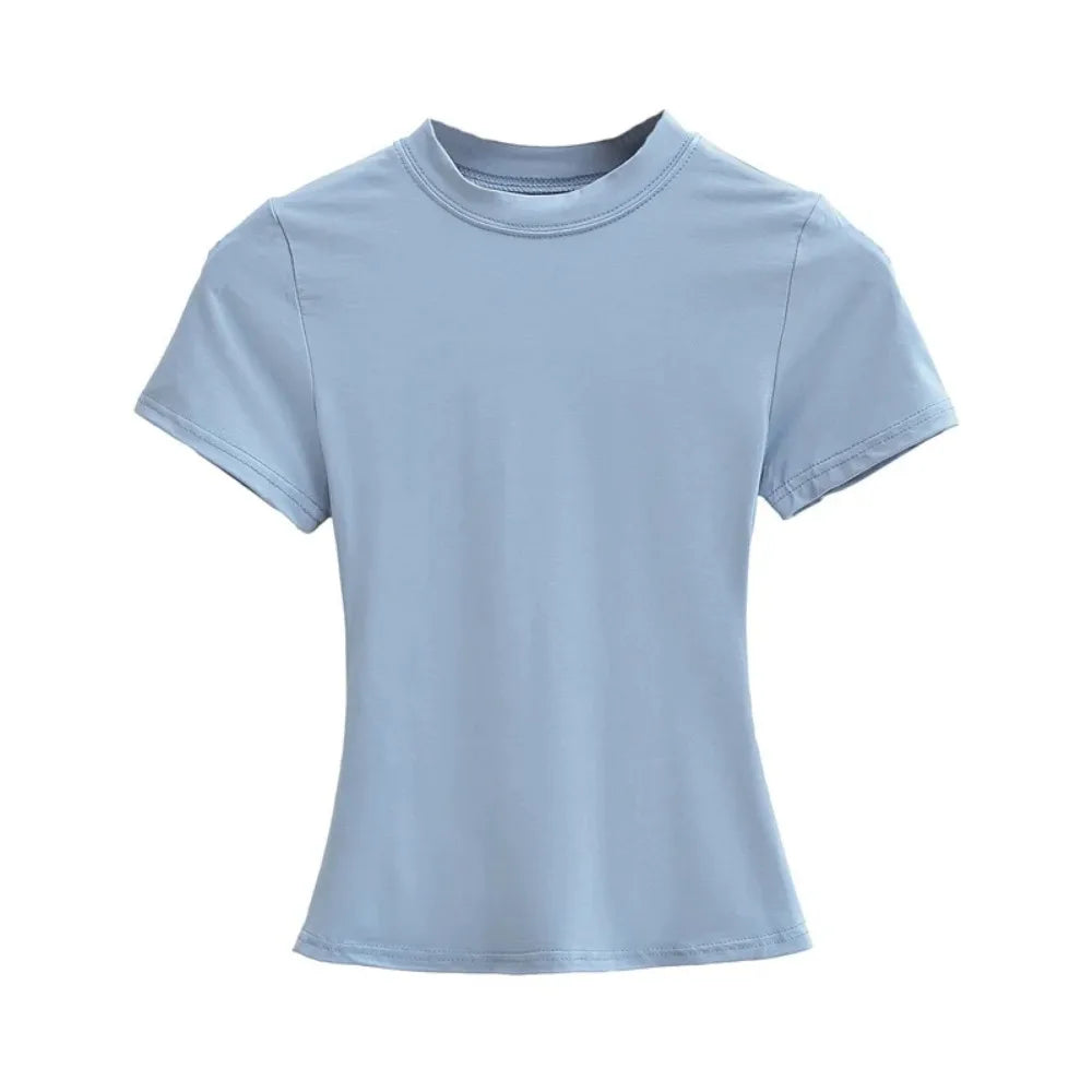 2025 New High Quality Casual T shirt Sexy Slim Short Sleeves Fashion Trend Solid Women Clothing y2k Tops - Live Store 4U