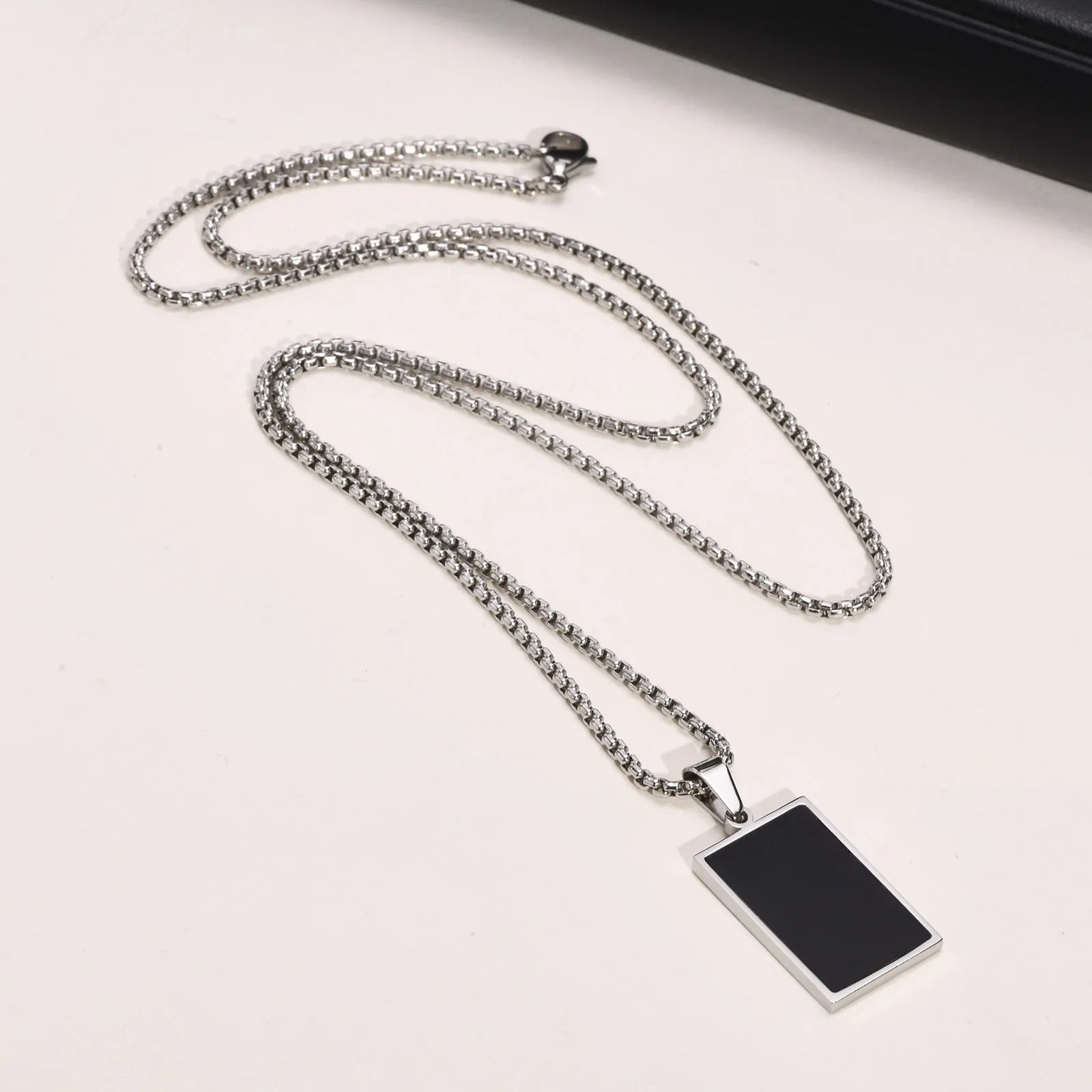Vnox Small Dogtags Pendant Necklaces for Men Boys,Black Silver Color Stainless Steel Military Dog Tag with Box Chain Gift to Him