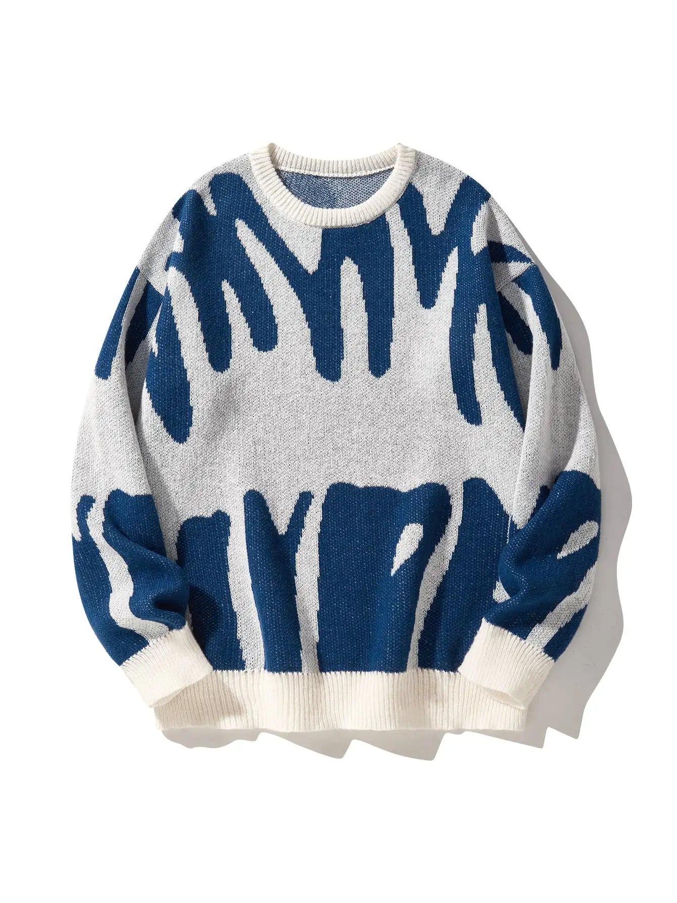 New Popular Autumn Winter Irregular Jacquard Pattern Pullover Sweater Casual Round Neck Contrast Color Knitted Men's Pullover - Live Store 4U