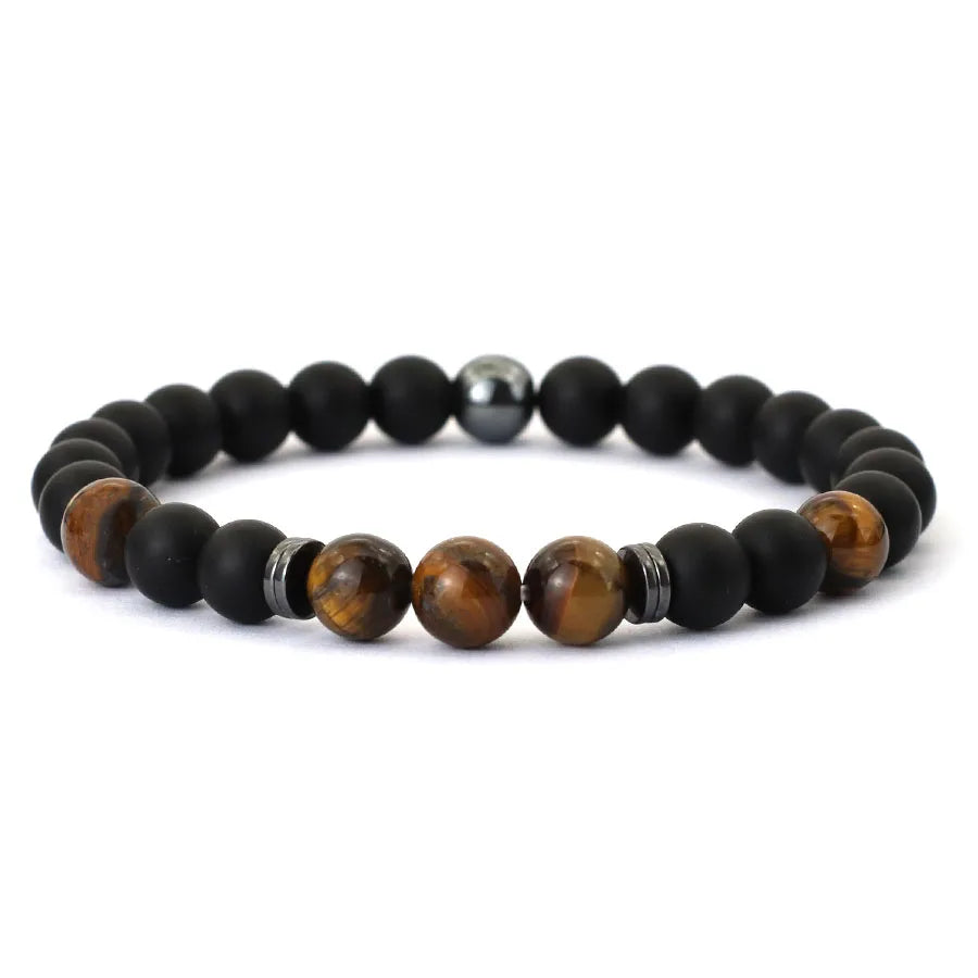 Noter Handmade Mens Bracelet 8mm Onyx Tiger Eyes Stone Beaded Braclet Hematite Healing Braslet Cadeau Homme Leisure Accessories - Live Store 4U