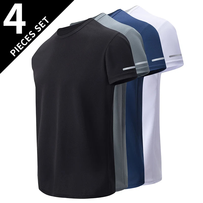 1/2/4Pcs Men's Summer Solid Color Mix And Match Short-sleeved Young Men's Loose Quick-drying Sports Running Shirt Middle-aged T- - Live Store 4U