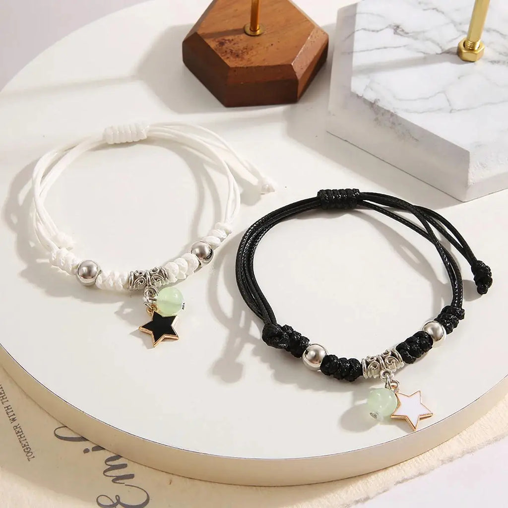 2PC Fashion Luminous Beads Star Couple Bracelet for Women Men Charm Cat Flower Heart Moon Love Matching Friend Bracelet Jewelry - Live Store 4U