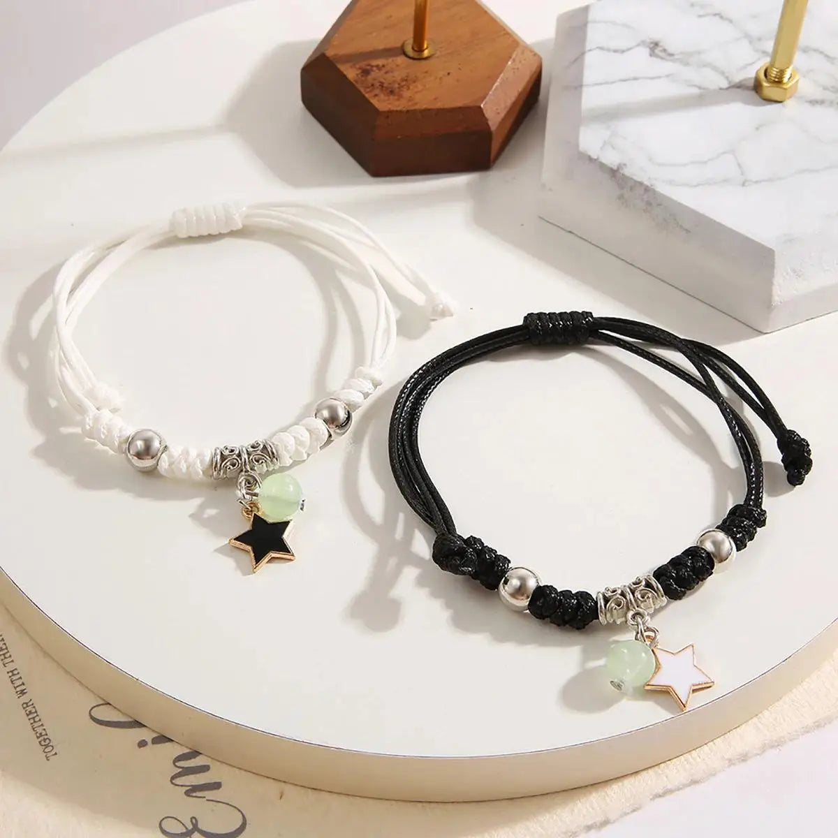 2PC Fashion Luminous Beads Star Couple Bracelet for Women Men Charm Cat Flower Heart Moon Love Matching Friend Bracelet Jewelry - Live Store 4U