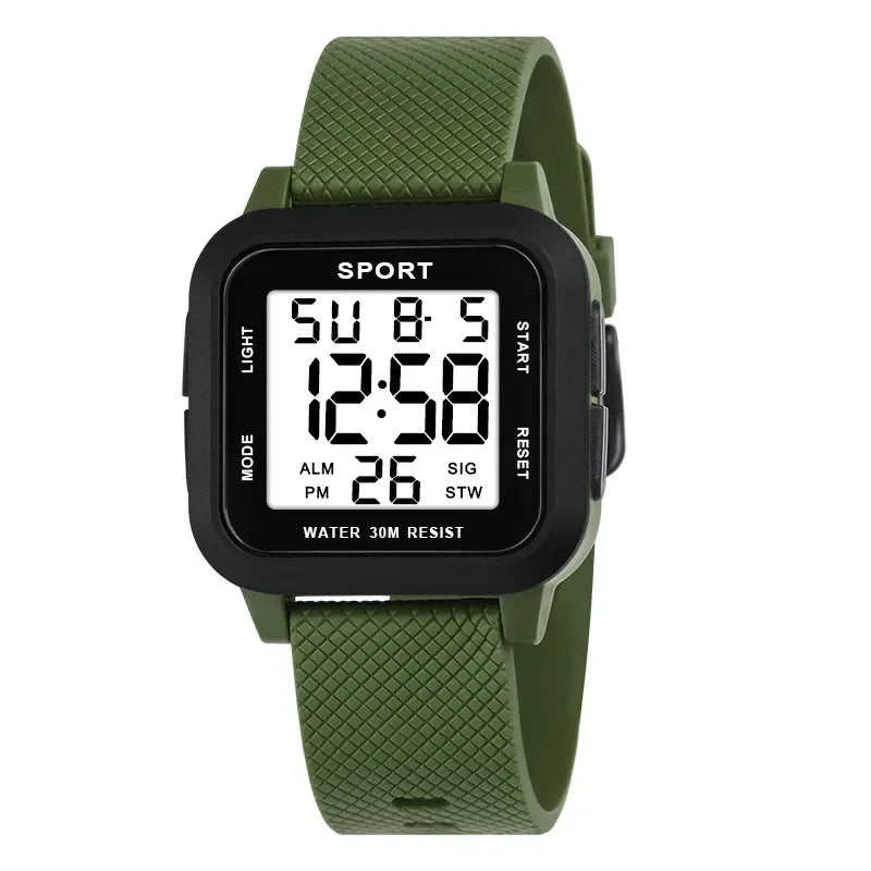 YIKAZE Black Sports Watch Men's Digital Watch Alarm Chrono Clock 3Bar Waterproof Military Men Watches LED Electronic Wristwatch