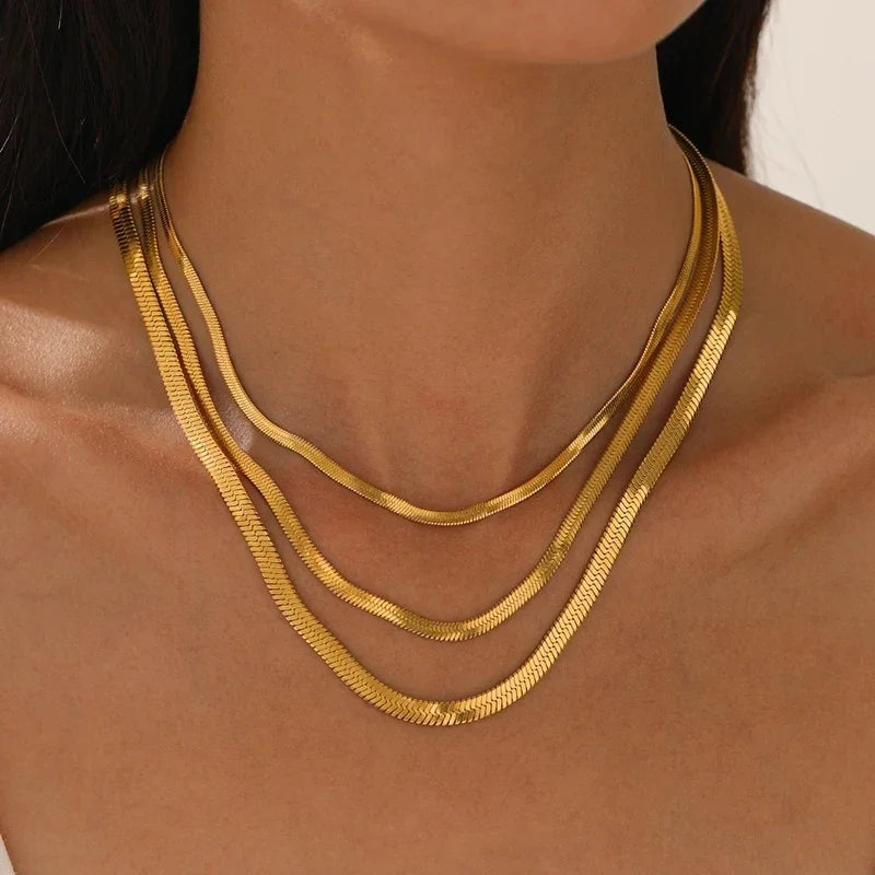 925 sterling silver Gold Snake Chain Necklace for Women Men Herringbone Choker Neck Chains 2024 Trend Jewelry Gift Hot - Live Store 4U