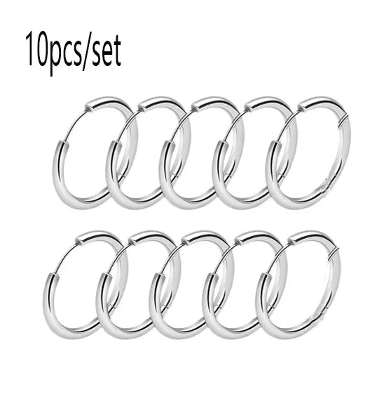 10/20Pcs Minimalist 316L Stainless Steel Small Hoop Earrings For Women Man Classic Round Earrings Fashion Ear Piercing Jewelry - Live Store 4U