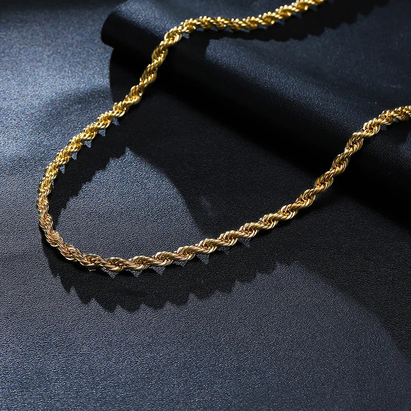 Vnox Dainty Gold Color Rope Chain Necklaces for Women Men,Chic Twisted Collar, Waterproof Stainless Steel Link 2/3/4/5mm Width - Live Store 4U