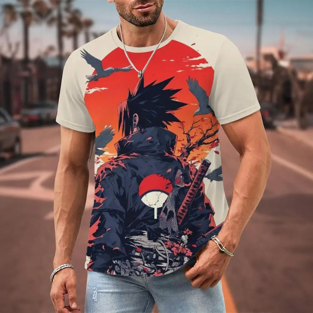 MINISO Naruto Men's T Shirt Japanese Anime 3D Prints Casual Short Sleeve Tees Street Oversized Clothing Fashion Cartoon T-Shirts - Live Store 4U