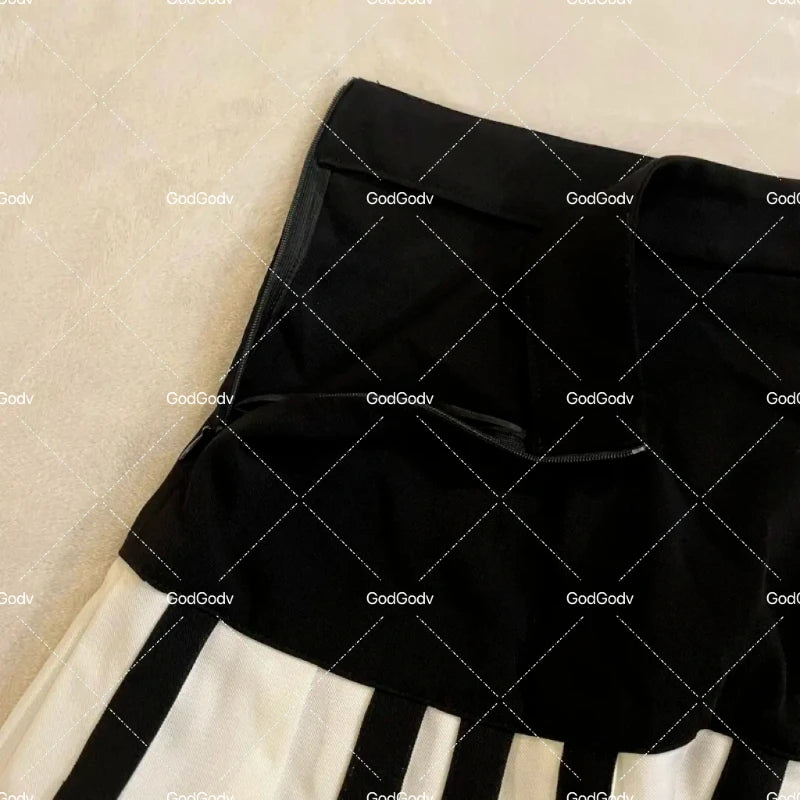 Spring Black White Spliced Women Short Skirt 2025 Y2k Slim Design Harajuku Mini Skirt Female Empire Korea Style Chic Piano Skirt - Live Store 4U