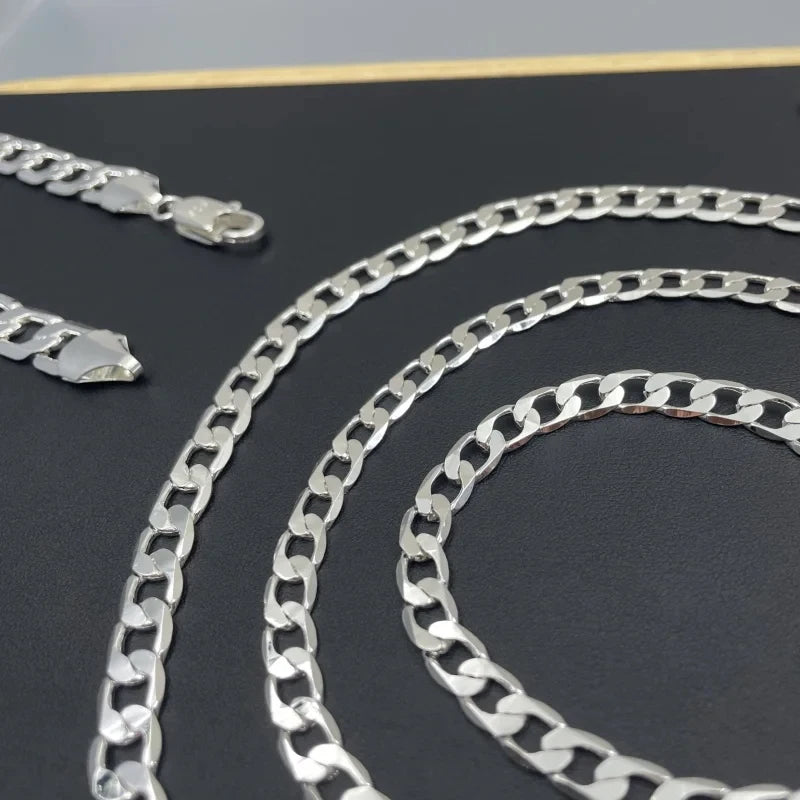 Men's 925 Sterling Silver Necklace 2/4/6/8/10/12MM 40-75cm Face Chain Necklace Lobster Clasp Men Women Engagement Jewelry Gifts - Live Store 4U