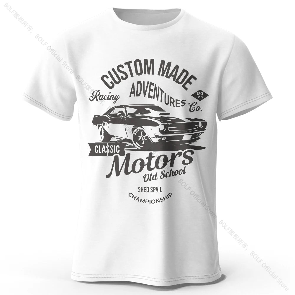 Men's Motors Printed T-Shirt 100% Cotton Oversized Vintage Old School Graphic Tees for Men Women Summer Tops - Live Store 4U