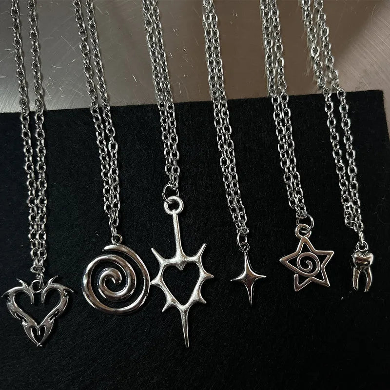 Y2K Flail Fire Heart Teeth Pendant Necklace for Women Men Charm Necklace Grunge Punk Fashion Jewelry ﻿ - Live Store 4U