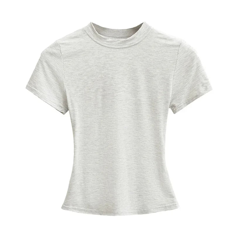 2025 New High Quality Casual T shirt Sexy Slim Short Sleeves Fashion Trend Solid Women Clothing y2k Tops - Live Store 4U