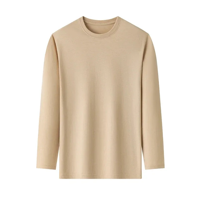 Men's Solid Color Round Neck Cotton Long Sleeved T-shirt Summer Comfortable Top - Live Store 4U