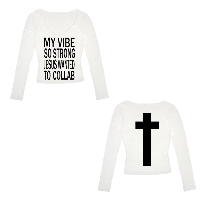 Vintage Harajuku Gothic Hip Hop Emo Girl Casual Long Sleeve Tee Sexy Slim Chic Print Crop Top Grunge Punk Women's Y2K Streetwear